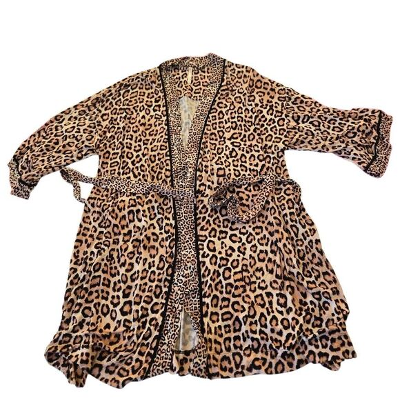 Soma Womens Cool Nights Animal Print Tie Front Short Robe S/M - Picture 10 of 12